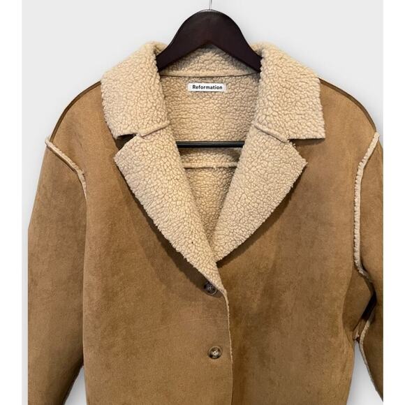 Reformation Stoke Suede Faux-Shearling Coat Size XL - Picture 4 of 9